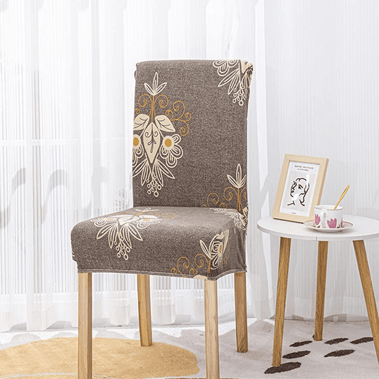 Beige Brocade Chair Cover - Stretchable, Dustproof, Water Resistant & Machine Washable