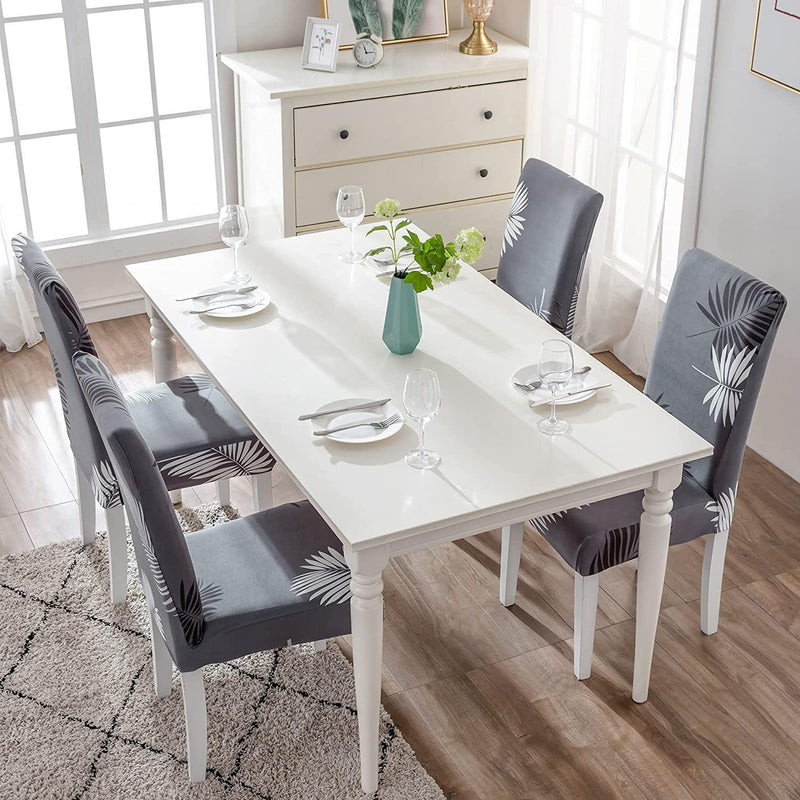 Charcol Fern Dining Chair Covers - Stretchable, Dustproof, Water Resistant & Machine Washable