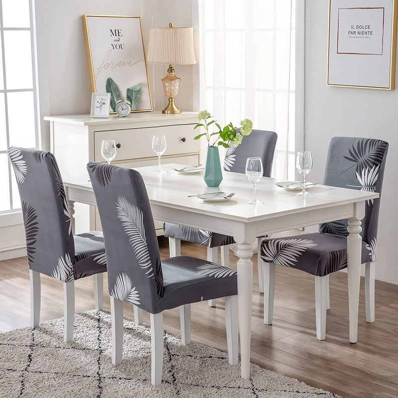 Charcol Fern Dining Chair Covers - Stretchable, Dustproof, Water Resistant & Machine Washable